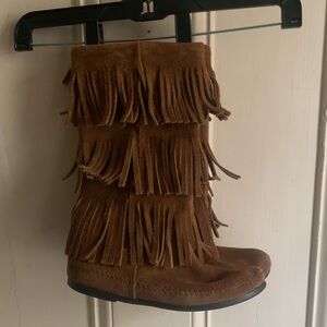 Minnetonka Brown Fringe Moccasin Boots